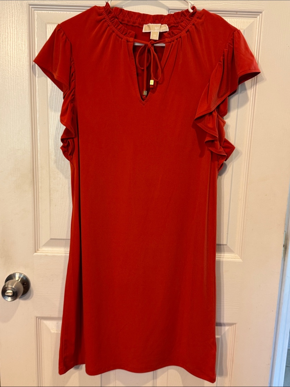 MICHAEL Michael Kors Burt Orange Ruffle Sleeve Tie-Neck Midi Dress